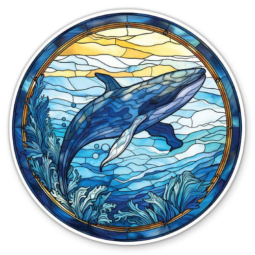 Blue Whale Sticker - 3" Laptop Sticker - Waterproof Vinyl for Car, Phone, Water Bottle - Stained Glass Style Pretty Colorful Decal
