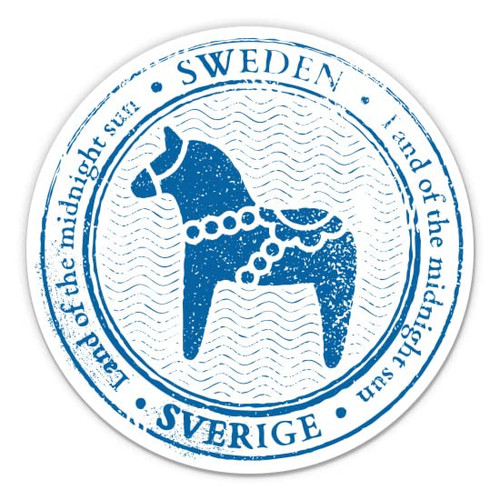 Sweden Sverige Travel Stamp - 3" Vinyl Sticker - for Car Laptop Water Bottle Phone - Waterproof Decal