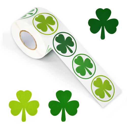 500 Pieces 1.5 Inch St Patrick's Day Stickers Roll, Green Lucky Shamrock Clover Leprechaun Beer Label Stickers for Kids Adults, St. Patricks Day Irish Party Decorations Crafts Supply Self-Adhesive