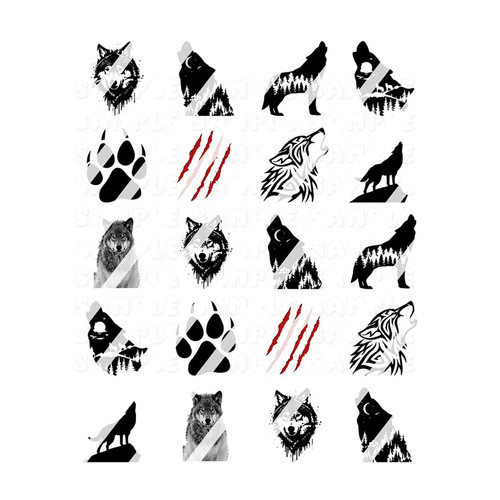 Wolf Black Nail Art Decals - Waterslide Nail Decals - Design #3