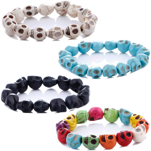 4 Pcs Colorful Skull Bracelet Bracelets For Men Mens Bracelet Prayer Skull Beads Elastic Adjustable Bracelet For Men Women 4 Pcs Colorful Skull Bracelet Bracelets For Men Mens Bracelet Prayer Skull Beads Elastic Adjustable Bracelet For Men Women