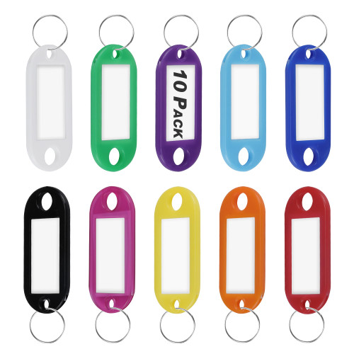 Key Tags, Key Labels, 10 Pack Plastic Key Tags with Ring and Label Window, Key Chain ID Tags/Identifiers for Name, Luggage, Bags, Backpack, 10 Colors