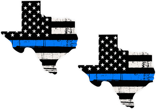 Thin Blue Line Texas / Pair / 3" Tattered American Flag Police Support Vinyl Vehicle Decal Graphic Stickers