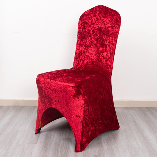 TABLECLOTHSFACTORY Red Crushed Velvet Spandex Stretch Banquet Chair Cover with Foot Pockets, Fitted Wedding Chair Cover - 190 GSM