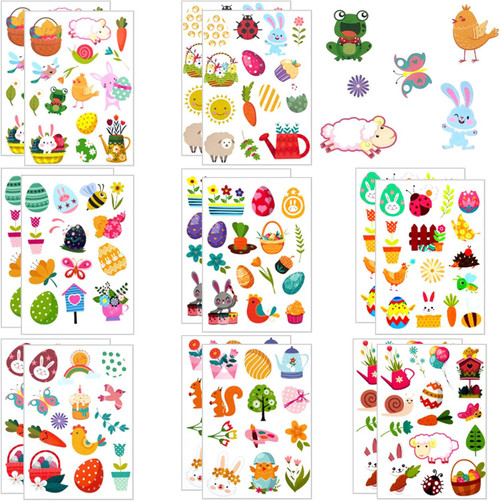 16 Sheets Easter Stickers for Kids, Easter Cute Stickers Easter Bunny Egg Stickers Bunny Carrot Stickers for Easter Party Favour Decoration