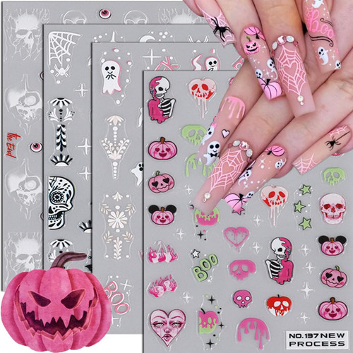 Halloween Nail Art Stickers 3D Self-Adhesive Nail Decals Halloween Skeletons Ghosts and Pink Pumpkin Design Tips Nail Art Spider Web Supplies Nail Art Design Decoration Accessories for Women. Halloween Nail Art Stickers 3D Self-Adhesive Nail Decals Halloween Skeletons Ghosts and Pink Pumpkin Design Tips Nail Art Spider Web Supplies Nail Art Design Decoration Accessories for Women.