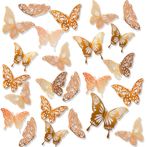 3D Butterfly Wall Decor, 48Pcs 4 Styles 3 Sizes Butterfly Decorations Party Birthday Cake Decorations, Removable Butterfly Wall Stickers Decals Room Decor for Kids Classroom Nursery Wedding Bedroom