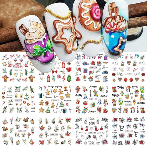Christmas Nail Art Stickers Water Transfer Nail Stickers Christmas Leaf Flowers Nail Art Design Decals Cute Nail Decals for Nail Art Christmas Self Adhesive Water Decals for Women Nail Art Decorations