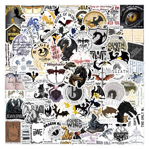 Fourth Wing Stickers 100Pcs Waterproof Vinyl Stickers for Water Bottles Laptop Skateboard Luggage Computer Stickers for Teens Girls Kids Book Dragon Lover