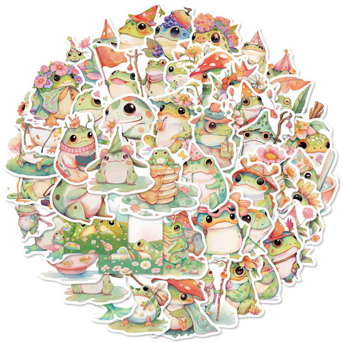 50PCS Frog Stickers Cartoon Frog Stickers Vinyl Kawaii Animal Stickers for Laptop Scrapbook Water Bottles Journaling Guitar Snowboard Suitcase Phone for Kids Teens Adult