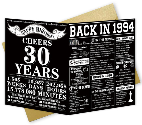 Happy 30th Birthday Gift Card for Women Men, Unique 30 Year Old Bday Gift Idea for Husband Wife, Funny Back In 1994 Birthday Decorations for Him Her Happy 30th Birthday Gift Card for Women Men, Unique 30 Year Old Bday Gift Idea for Husband Wife, Funny Back In 1994 Birthday Decorations for Him Her
