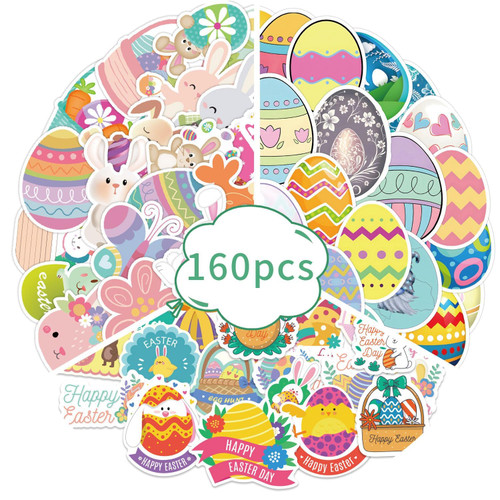 160pcs Easter Basket Stuffers Easter Stickers for Kids, Stickers for Easter Eggs Decor Gifts Toys, Easter Bunny Stickers for Happy Easter Party Decorations Eggs Toys