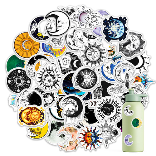 50PCS Gothic Aesthetic Stickers, Vinyl Waterproof Moon Decals Astronomy Doodle Sticker Celestial Stickers for Laptop Scrapbook Journaling Water Bottle Skateboard
