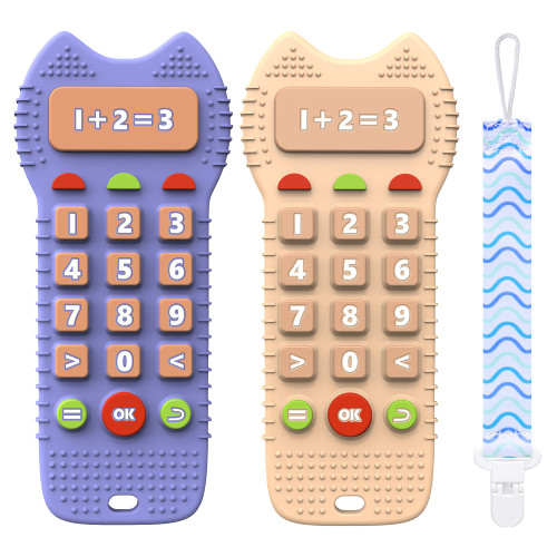 2 Pack Baby Teether Toys, Montessori Teething Toys for Babies 6-12 Months, Calculator Shape Remote Teether Baby Chew Toys Set, Baby Sensory Teething Teether Toys for Boys and Girls