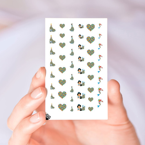 Princess Autism Awareness Clear Water-Slide Nail Designs