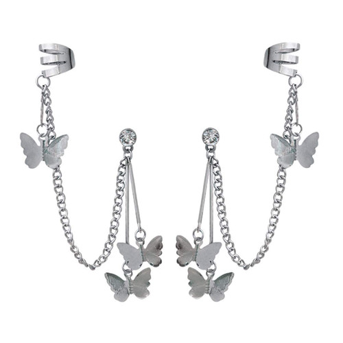 COLORFULBLINGCuff Chain Earrings for Women,Cuffs Tassel Earrings Butterfly, Ear Cuff Droping Chain Stud Earrings for Girls Gifts