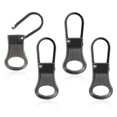 4pcs Zipper Pull Replacement, Detachable Zipper Tab Slider Pullers Repair Handle Tags Cord Extender Metal Zipper Head Mend Fixer for Clothing Backpack Jackets Pants Shoes Luggage(Dark Grey)