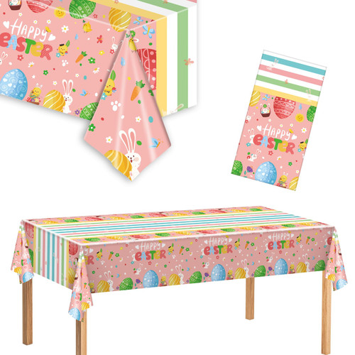 Easter Plastic Tablecloth Easter Egg Chick Table Cover 54 x 108 Inch Disposable Waterproof Rectangle Picnic Table Cloth for Easter Spring Party Supplies Home Holiday Dinner Table Decorations