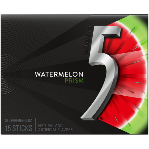 5 GUM Watermelon Prism Sugar Free Chewing Gum, 15 Stick Pack