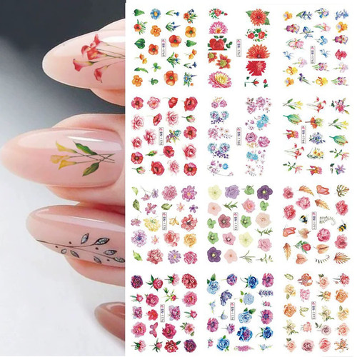 MiaoWu Nail Art Stickers, 12 Sheets Water Transfer Nail Decals Fresh Nail Stickers with Assorted Patterns Blossom Flower DIY Nail Art Decoration?Red Flower? MiaoWu Nail Art Stickers, 12 Sheets Water Transfer Nail Decals Fresh Nail Stickers with Assorted Patterns Blossom Flower DIY Nail Art Decoration?Red Flower?