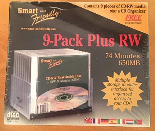Smart & Friendly CD-RW Rewritable Media 650MB 74Min with CD Organizer 9-Pack