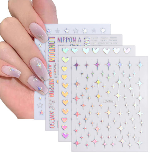 Aurora Nail Art Sticker, 14 Sheets Self-Adhesive Decals with Glitter, Holographic, Star, and Heart Designs, Nail Supplies for Stunning Nail Art Design and Decoration Accessories Aurora Nail Art Sticker, 14 Sheets Self-Adhesive Decals with Glitter, Holographic, Star, and Heart Designs, Nail Supplies for Stunning Nail Art Design and Decoration Accessories