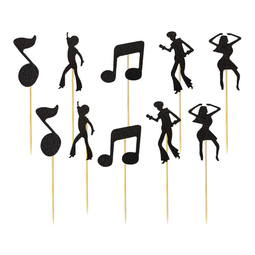 70's Disco Cupcake Toppers Black Glitter Disco Dancing Cupcake Picks 80's Disco Dancer Cake Decorations for Music Disco Theme Wedding Birthday Party Supplies D1-DSKDGCP