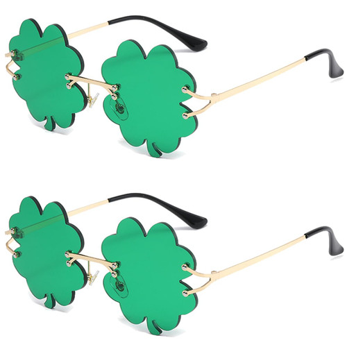 2Pairs St. Patricks Day Shamrock Sunglasses Irish Green Four Leaf Clover Glasses Leprechaun Costume Accessories Eyewear