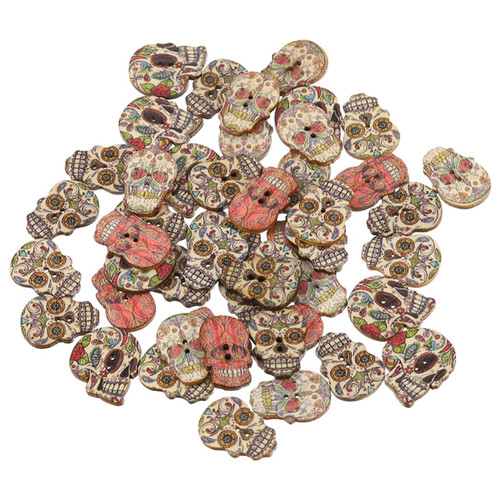 Decorative Wood Buttons 100pcs Skull Buttons 2 Holes Wooden Buttons Halloween DIY Sewing Button for DIY Crafts Scrapbooking Sewing Wood Sewing Buttons