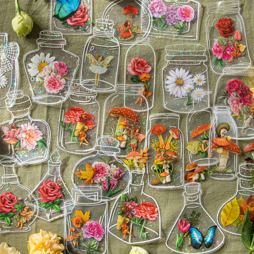 160pcs PET Glassware Bottle Shape Stickers,Transparent Butterfly Stickers for Art Journaling Planners Scrapbook DIY Crafts Decoration,Holographic Bottle Stickers for Scrapbooking (Style-B)