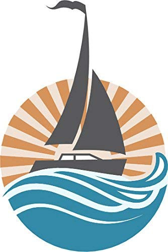 Cool Simple Nautical Ocean Waves Silhouette Cartoon Icon - Sail Boat Vinyl Decal Bumper Sticker (4" Tall, 9)