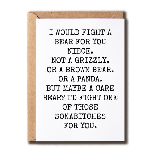 I Would Fight A Bear For You Niece Card - Niece Thank You Card - Niece Bday Card - Funny Card For Niece