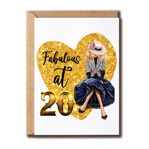 Fabulous At 20 Card - Funny 20th Birthday Card - Special Age 20th Card - 20 Years Congratulations Card - Gift For Girls