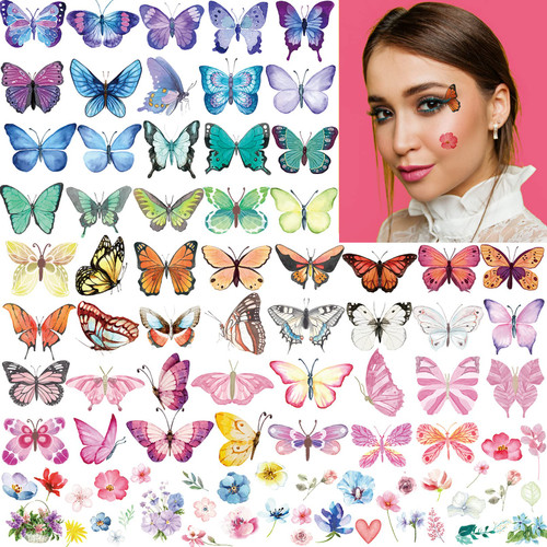 100Pcs Butterfly Temporary Tattoos for Kids Women Girls, Fake Colorful Butterflies Wings Flower Tattoo Stickers Art Waterproof for Face Body Arm Birthday Party Favors Makeup Supplies Gifts 100Pcs Butterfly Temporary Tattoos for Kids Women Girls, Fake Colorful Butterflies Wings Flower Tattoo Stickers Art Waterproof for Face Body Arm Birthday Party Favors Makeup Supplies Gifts