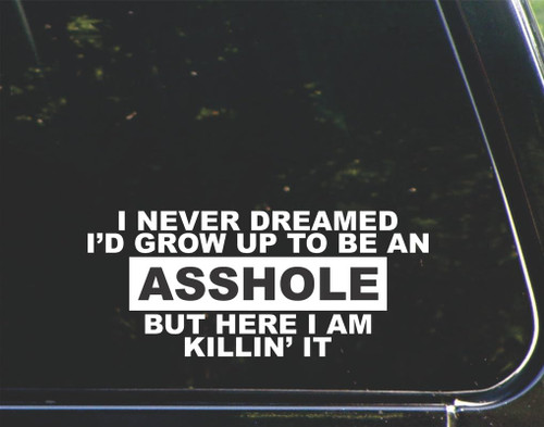I Never Dreamed I'd Grow up to be an Asshole but here I am Killin' it - for Cars Funny Car Vinyl Bumper Sticker Window Decal | White | 8.75" inch