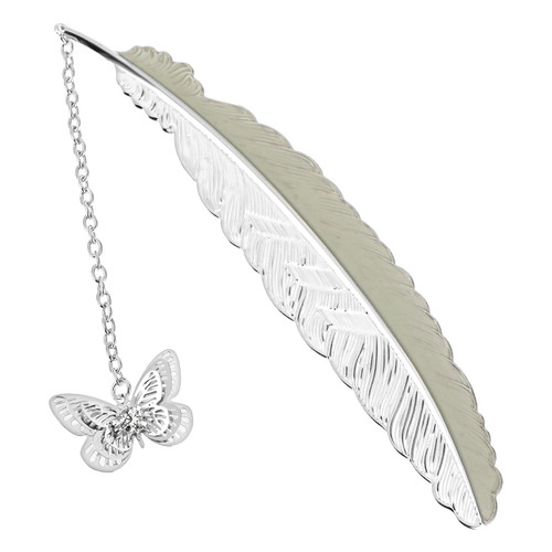 Feather Metal Bookmark with 3D Butterfly Pendant, Glow in The Dark Butterfly Bookmark, Fantasy Bookmark Gifts for Women Girls, Cool Bookmarks for Book Reading Lovers(Silver Butterfly)