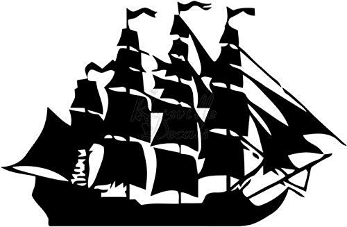 Pirate Sailing Ship Vinyl Decal Sticker for Home Office Decor Vehicle Window Sign Size- [6 inch] / [15 cm] Wide Color- Gloss Black