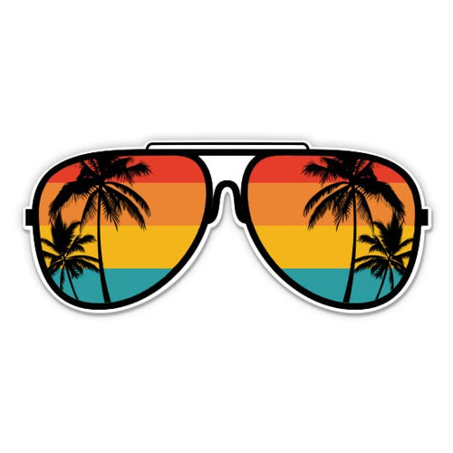 Beach Palm Trees Sunglasses Sticker - 5" Laptop Sticker - Waterproof Vinyl for Car, Phone, Water Bottle - Tropical Vacation Sunset Ocean Decal Beach Palm Trees Sunglasses Sticker - 5" Laptop Sticker - Waterproof Vinyl for Car, Phone, Water Bottle - Tropical Vacation Sunset Ocean Decal