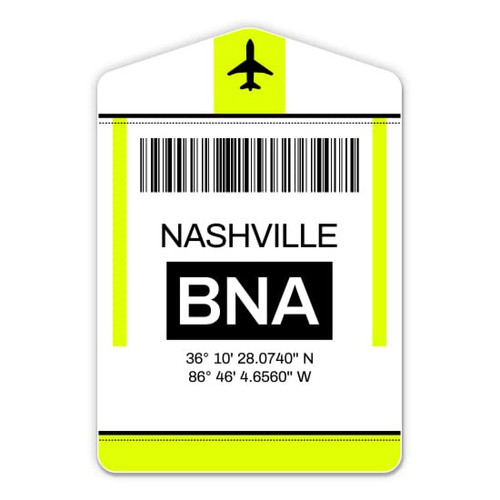 Nashville Airport Code BNA Luggage Tag Style - Vinyl Sticker Decal for Phone, Laptop, Water Bottle (3" high)