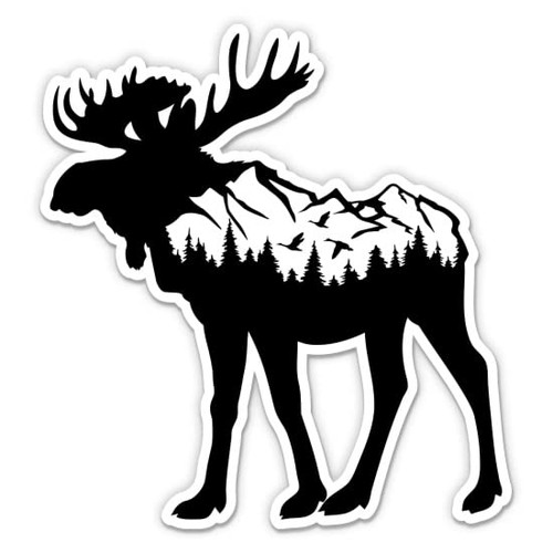 Moose Mountains Sticker - 5" Laptop Sticker - Waterproof Vinyl for Car, Phone, Water Bottle - Outdoor Nature Camping Hiking Decal