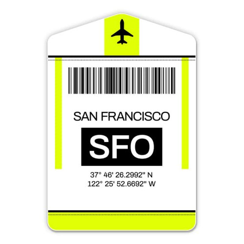 San Francisco Airport Code SFO Luggage Tag Style - Vinyl Sticker Decal for Phone, Laptop, Water Bottle (3" high)