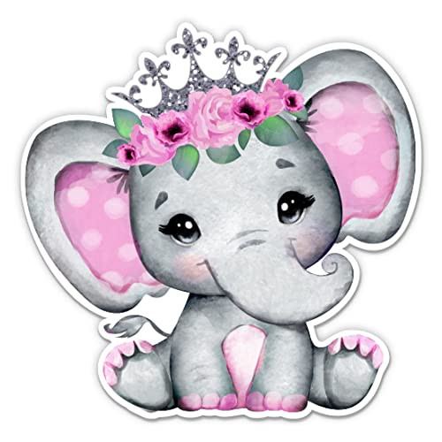 Cute Baby Elephant Princess Sticker - 5" Laptop Sticker - Waterproof Vinyl for Car, Phone, Water Bottle - Pretty Baby Elephant Decal