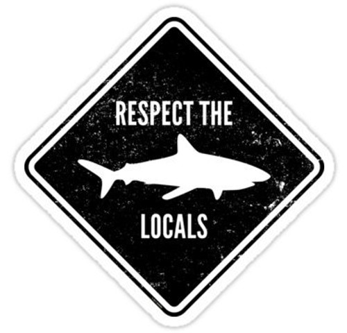 Respect The Locals - Shark Diving - Sticker Graphic - Auto, Wall, Laptop, Cell, Truck Sticker for Windows, Cars, Trucks