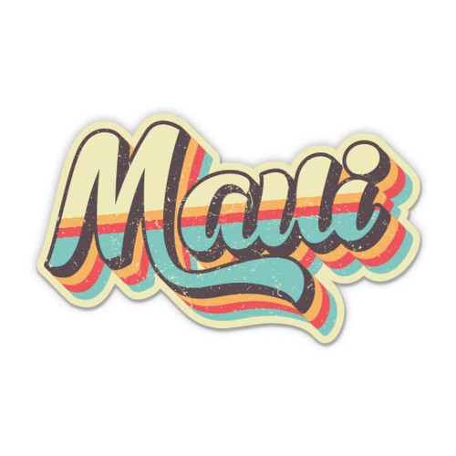 Maui Hawaii Island Retro Surf Style - Vinyl Sticker Decal for Phone, Laptop, Water Bottle (3" Wide)