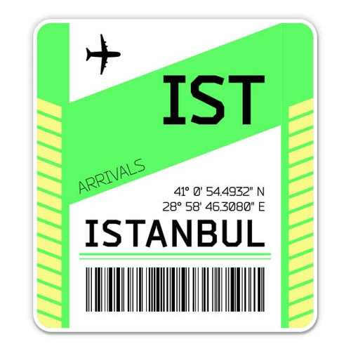 Istanbul Airport Code IST Luggage Tag Style - Vinyl Sticker Decal for Phone, Laptop, Water Bottle (3" high)