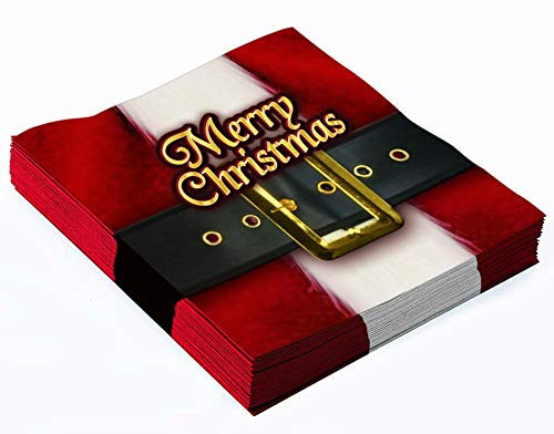 Merry Christmas Santa Belt 13 Inch x 13 Inch Lunch Napkins (16/Pkg) Pkg/1