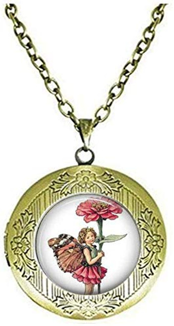 Vintage Flower Fairy Locket Necklace Pink Garden Fairy Fairy Art Jewelry Gift