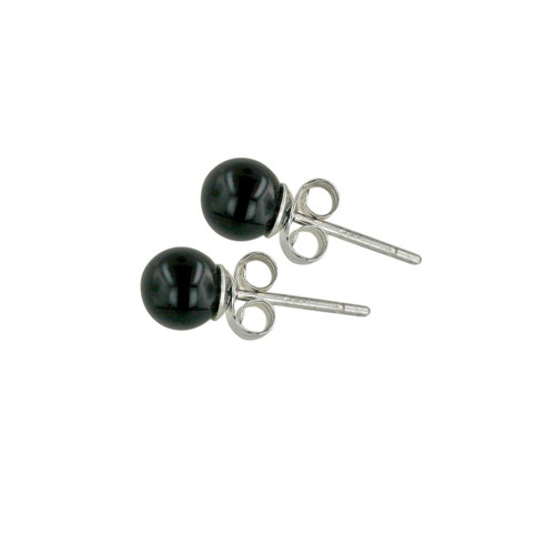Nickle Free .925 Sterling Silver 6mm Black Onyx Gemstone Ball Stud Earring