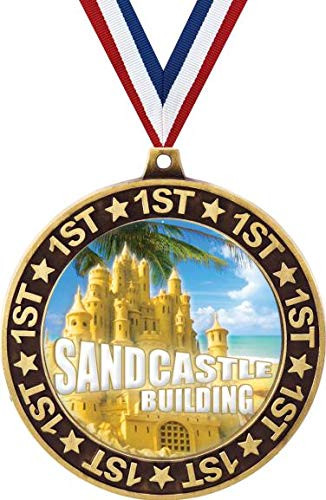 Sandcastle Building Competition 1st Place Perimeter Medal Gold, 2.75" Sandcastle Prizes, Kids Sandcastle Building Trophy Medal Awards 1 Pack