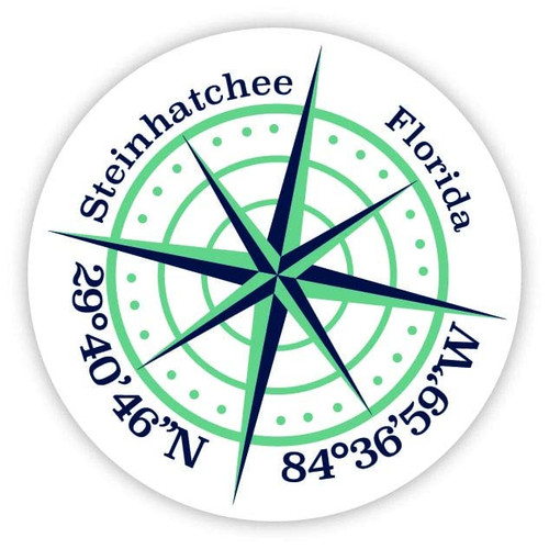 Steinhatchee Florida 4-Inch Vinyl Decal Sticker Latitude Longitude Compass Design